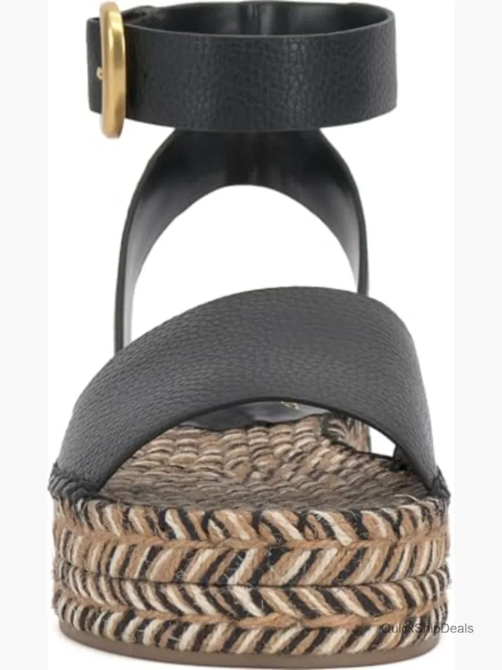Espadrille Platform Sandals with Braided Jute Platform and Buckled Ankle Strap